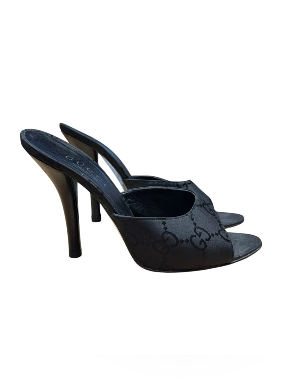 Gucci Black GG Canvas Mule Heels Open Toe Made in Italy 38 - Picture 2 of 10